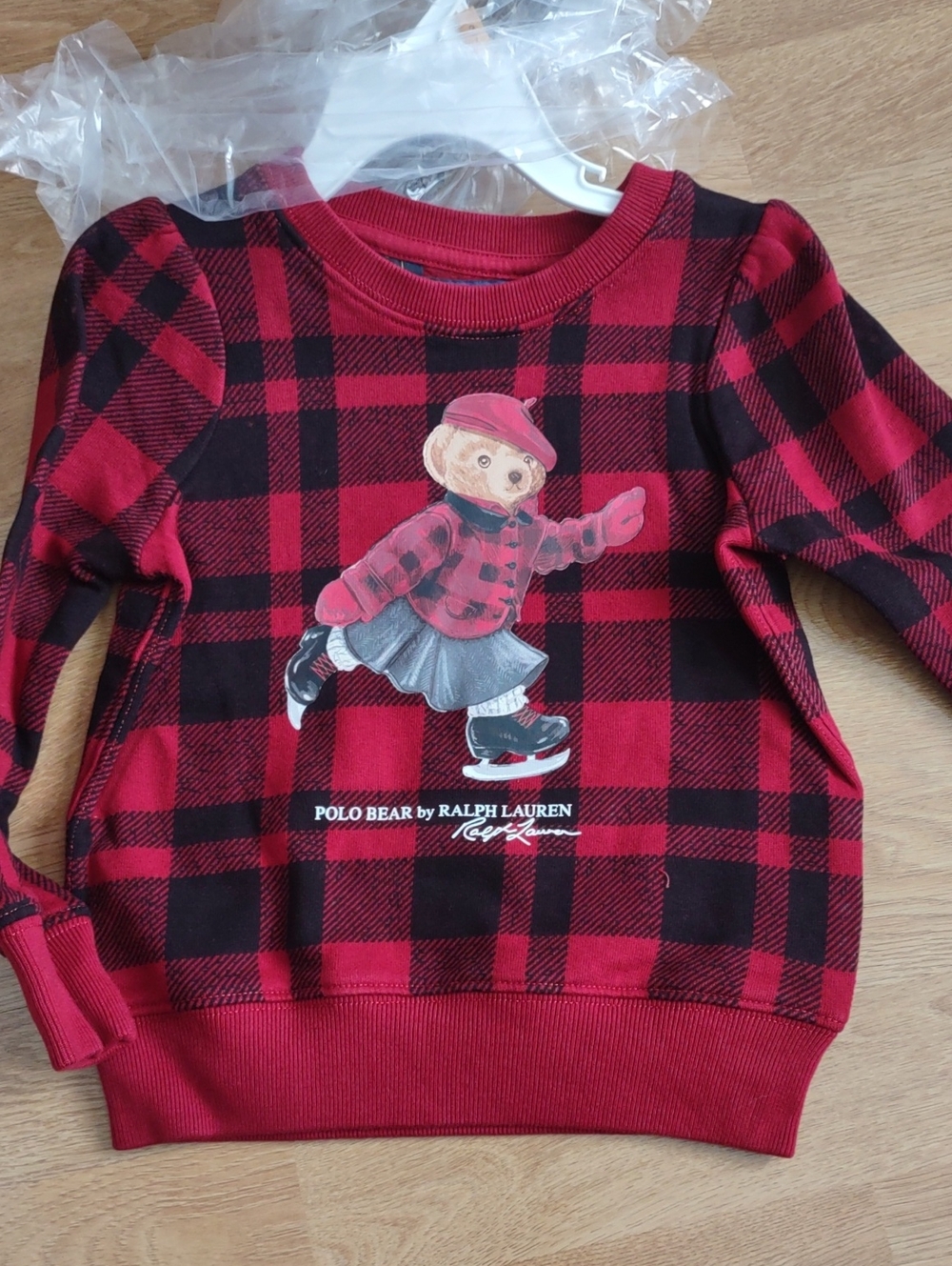 Polo by Ralph Lauren Red & Black Plaid Bear Graphic Sweatshirt